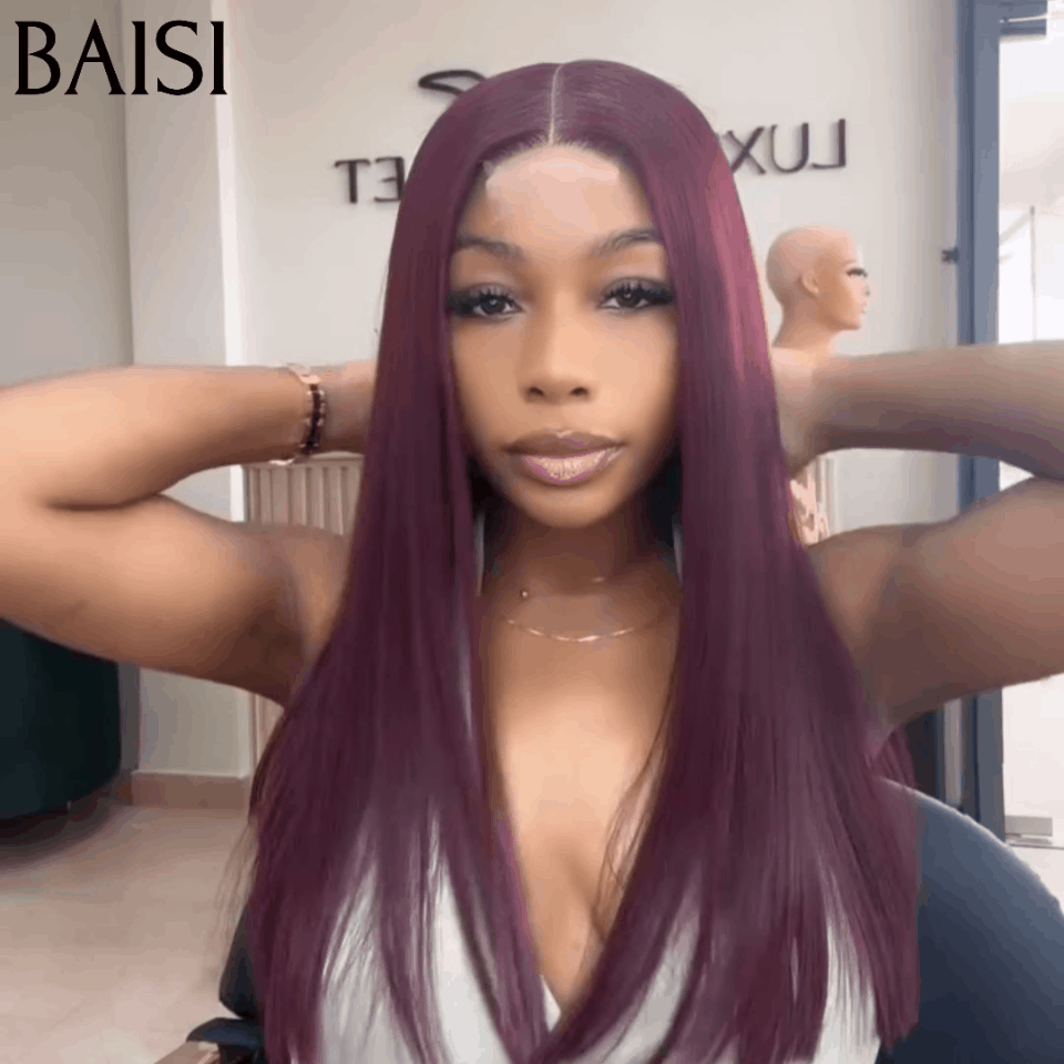 BAISI Kaufen Sie 5 Stück FACTORY PRICE 13x4 Lace Frontal Wig Straight Dark Red 100% Echthaar (kein Code erforderlich)