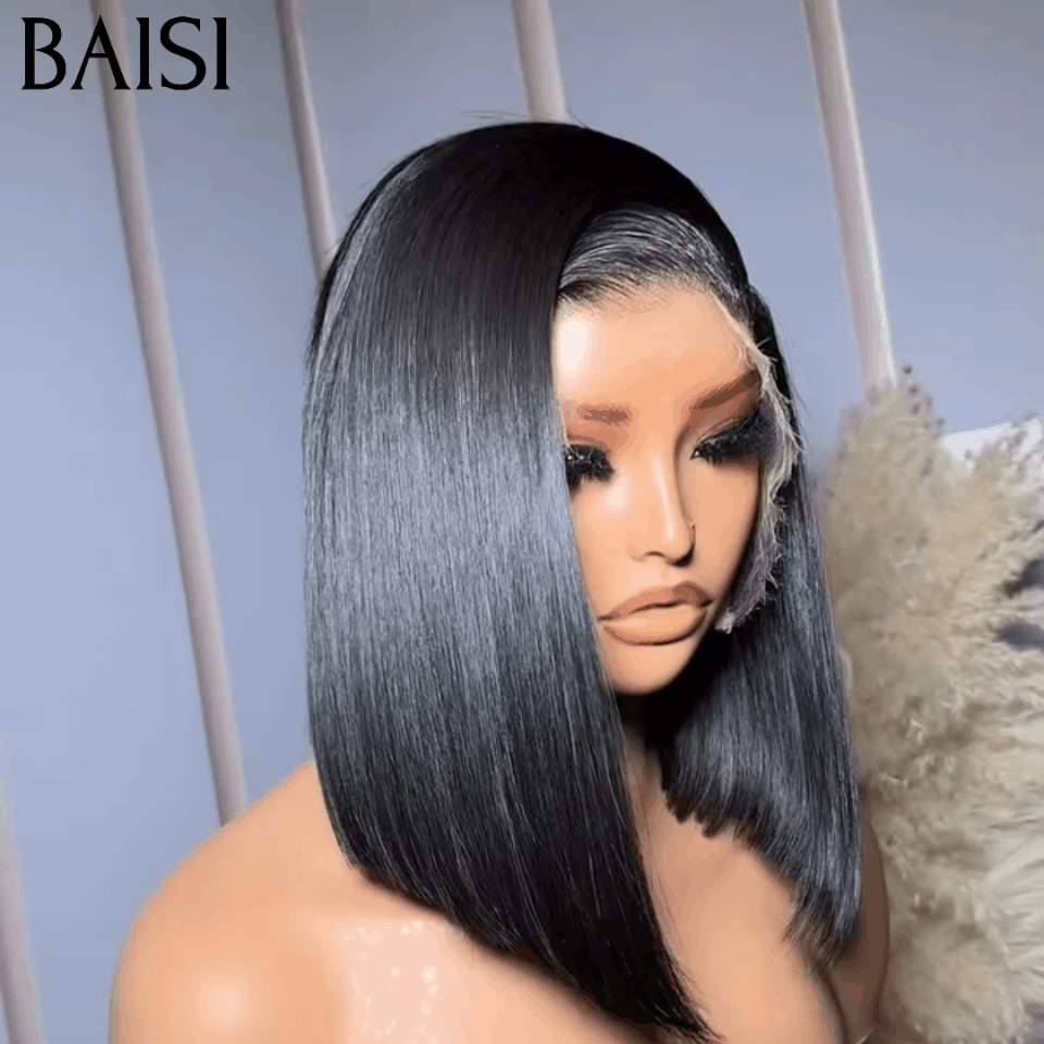 BAISI Achetez 2 perruques minimum au prix d'usine fournisseur 13x4 Lace Frontal Perruque curly Wave En Couleur #4#27 ou 13X4 lisse de luxe 10 pouces bob noir En 100% Cheveux Humains (Pas Besoins De Code)