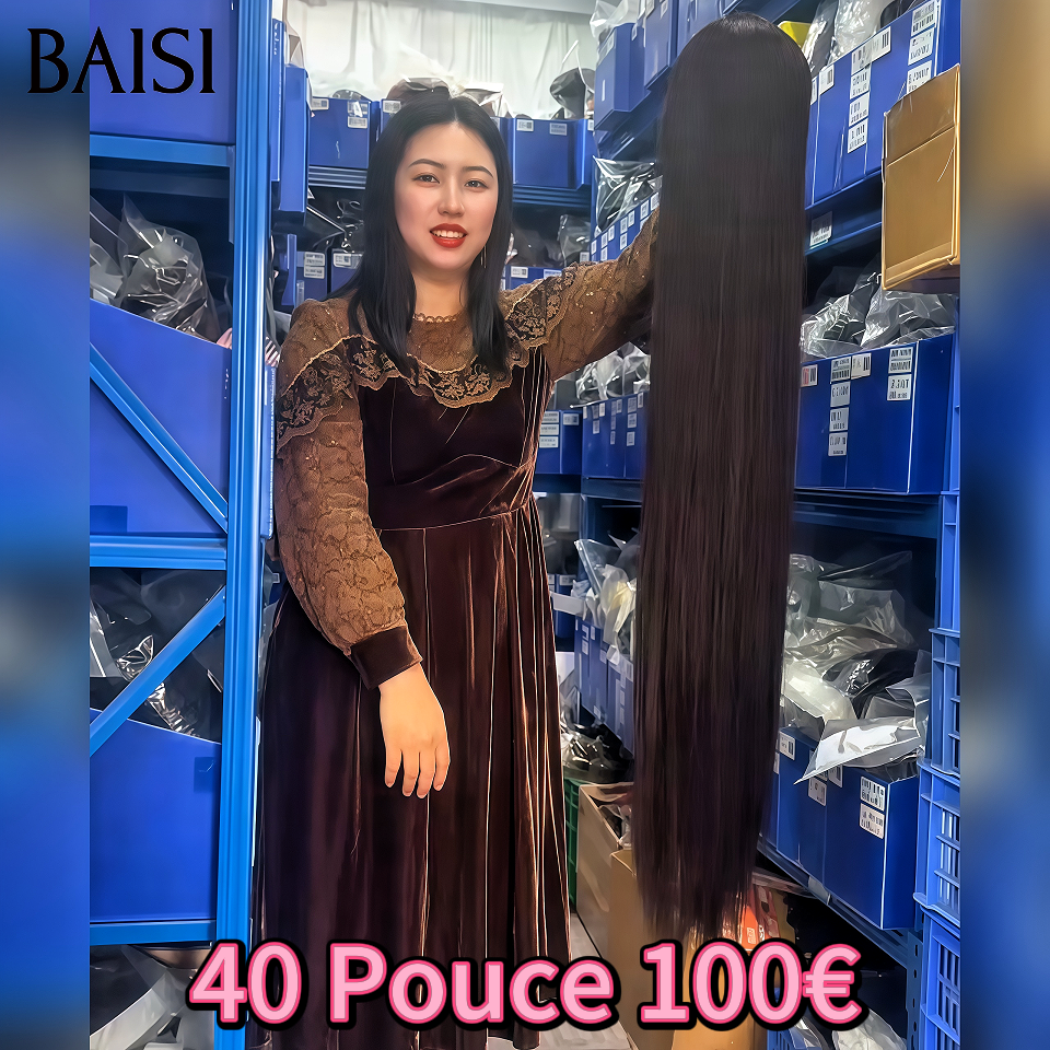BAISI Perruque Lisse 100% blended humains hair avec Frange sans Colle Fabriqué à la Machine 40 Pouces 100€ cheveux de luxe SY comme la vidéo