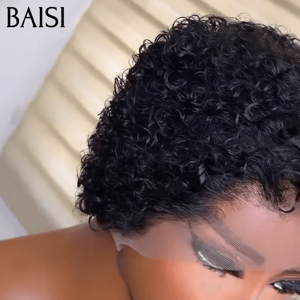 BAISI Buy at least 2 wigs at factory supplier price Pixie 13x4 transparent lace frontal 8 Inch custom Curly colors or No Glue No lace curly pixie 68€