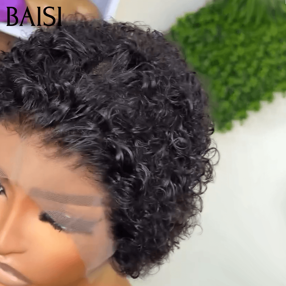 BAISI Buy at least 2 wigs at factory supplier price Pixie 13x4 transparent lace frontal 8 Inch custom Curly colors or No Glue No lace curly pixie 68€