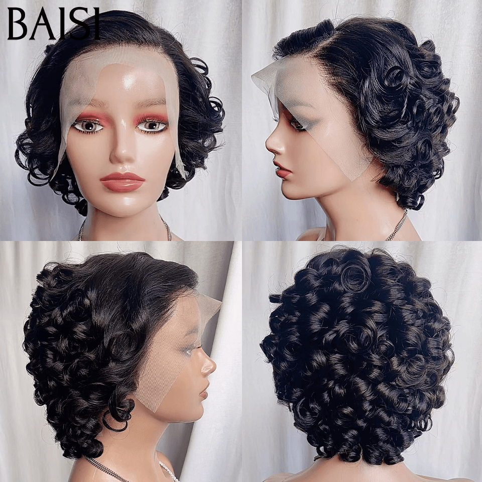 BAISI PROMOTION Année 2025 Moitié Prix 65€ Perruque 13X4 lace pixie curly NOIR en 100% Cheveux Humains MP50