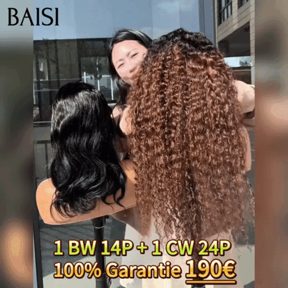 BAISI Achetez 1 + 1 Gratuite=190€ 13x4 lace frontal curly wave 24 Pouces 1BT4# et Body wave BOB 14 Pouces en 100% Cheveux Humains