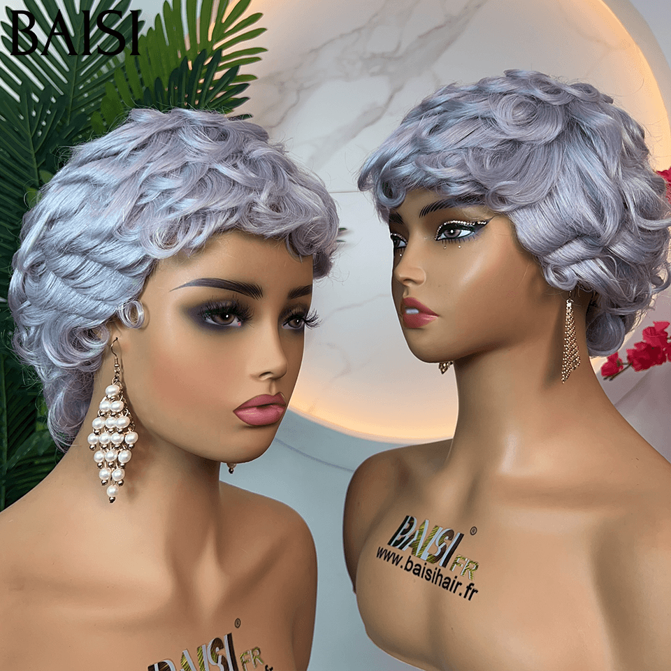 BAISI Peluca con ondas de dedo Pixie frontal de encaje 13x4 corte pequeño 6 pulgadas 79 € en cabello 100% humano B FR20