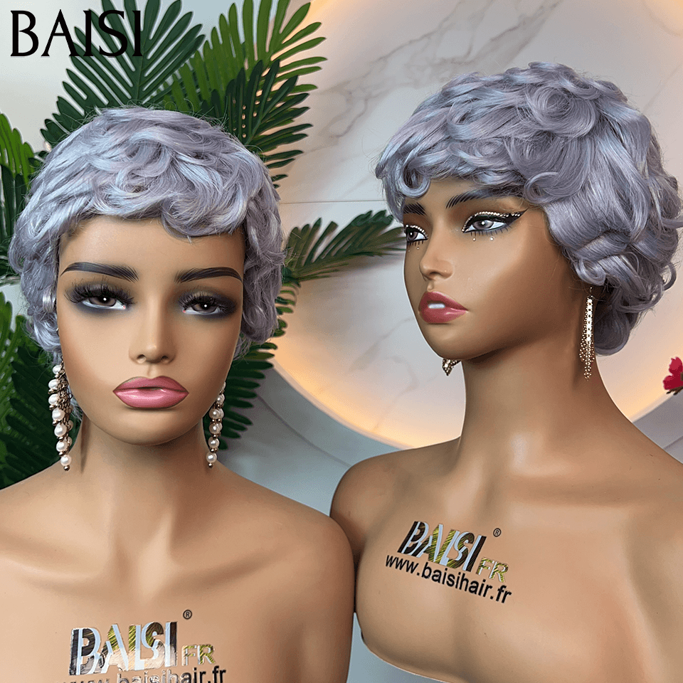 BAISI Peluca con ondas de dedo Pixie frontal de encaje 13x4 corte pequeño 6 pulgadas 79 € en cabello 100% humano B FR20