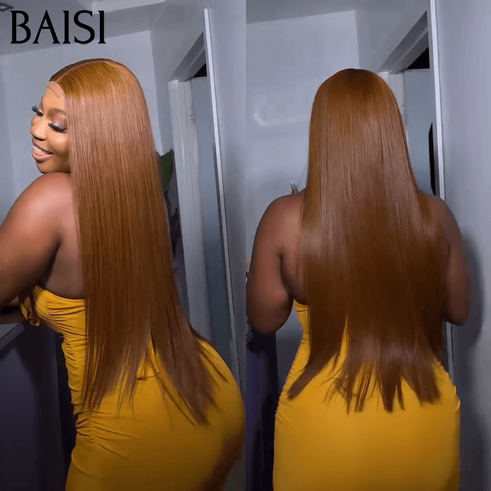 BAISI 13X4 lace Frontal Perruque Curly Gingembre Orange ou 13X4 Lisse en Couleur Marron 20 Pouces 100% Cheveux Humains