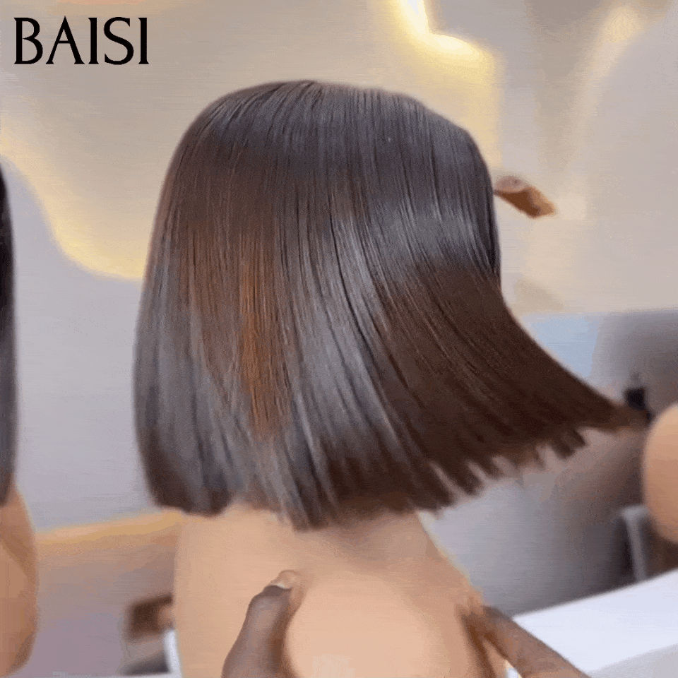BAISI Achetez 2 perruques minimum au prix d'usine fournisseur 13X4 Lace Perruque pixie curly en 100% Vrais Cheveux Humains ou 2x6 Lisse bob 8 Pouces En Couleur Marron(Pas Besoins De Code)