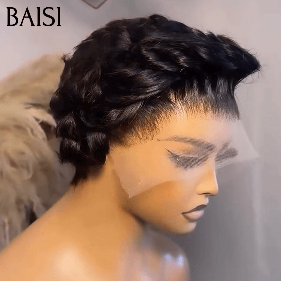 BAISI Pixie Finger Wave Wig corte pequeno 13x4 renda frontal 6 polegadas € 79 em cabelo 100% humano BAISI20