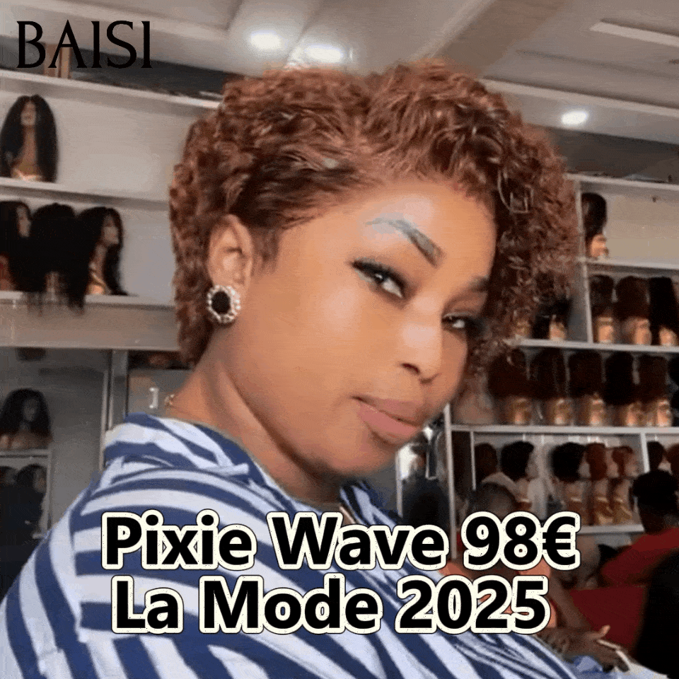 BAISI Pixie Finger Wave Wig corte pequeno 13x4 renda frontal 6 polegadas € 79 em cabelo 100% humano BAISI20