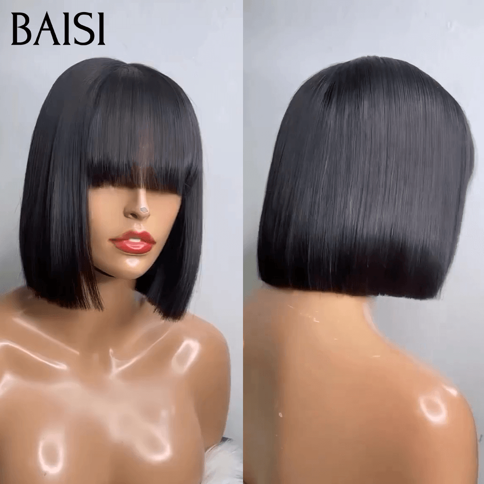 BAISI 15A SDD BONE STRAIGHT Bob Luxus-Perücken Gerader Bob ohne Spitze mit Pony A1 Hergestellt aus doppelt gezogenem Haar