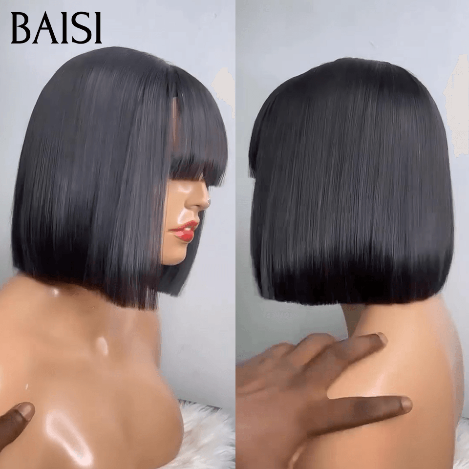 BAISI 15A SDD BONE STRAIGHT Bob Luxus-Perücken Gerader Bob ohne Spitze mit Pony A1 Hergestellt aus doppelt gezogenem Haar