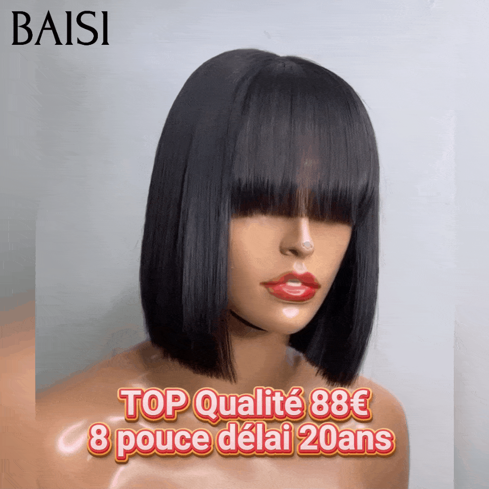 BAISI 15A SDD BONE STRAIGHT Bob Luxus-Perücken Gerader Bob ohne Spitze mit Pony A1 Hergestellt aus doppelt gezogenem Haar
