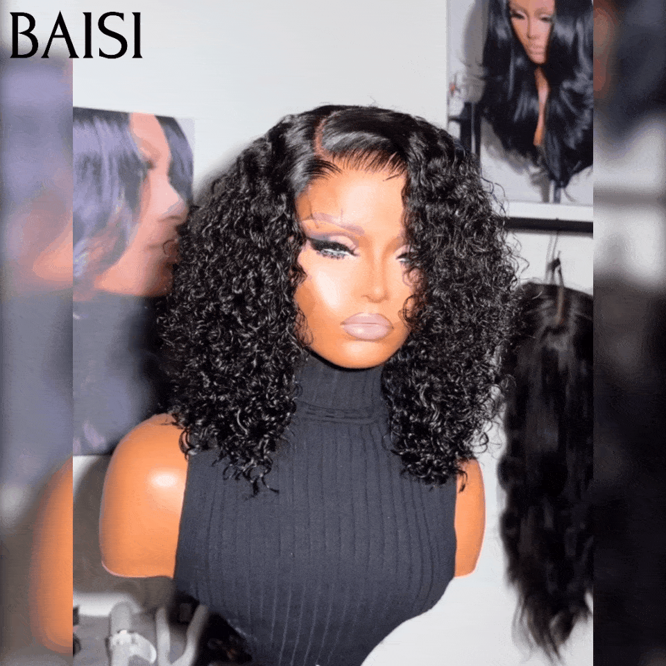 BAISI 100% Raw Hair Bob Curly wave 14 pouce 300% densité 98€ Moitié Prix pour revendre 4X4 lace en 100% vrais cheveux humains MP50