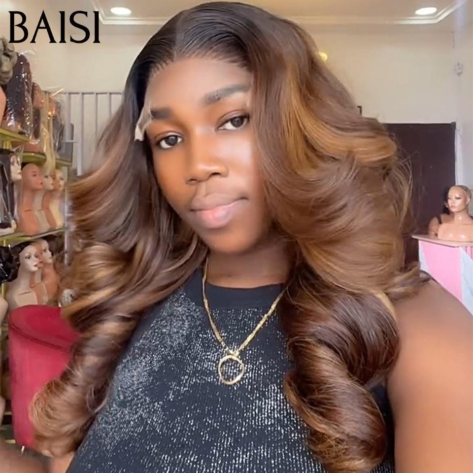 BAISI Achetez 2 perruques minimum au prix d'usine fournisseur Perruque 13X4 066C Bouncy Curly 4 Couleur 18 pouces ou 13X4 lace Bouncy Body wave 16 Pouces Mixte 200% densité plus de 20 ans d' utilisations en 100% Cheveux Humains (Pas Besoin de Code)