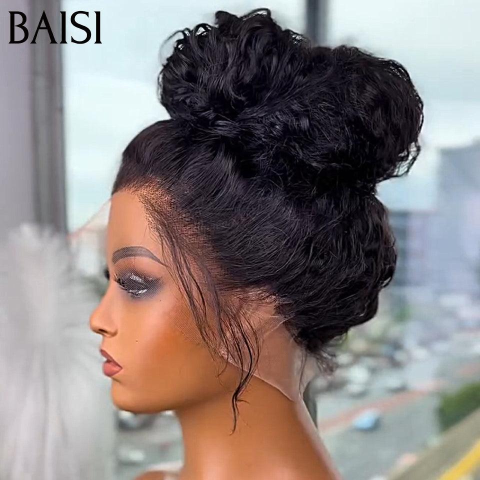 BAISI 360 Lace Perruque Curly en Vrais Cheveux Humains Coiffure Chignion Upgrade Invisible Strap 360 Frontal Perruque Adjustable cordes invisible et réglable