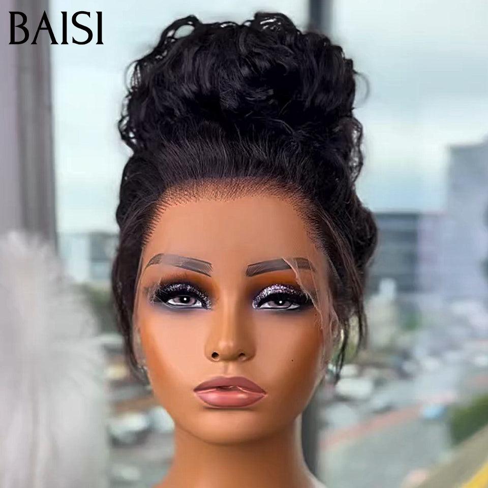 BAISI 360 Lace Perruque Curly en Vrais Cheveux Humains Coiffure Chignion Upgrade Invisible Strap 360 Frontal Perruque Adjustable cordes invisible et réglable
