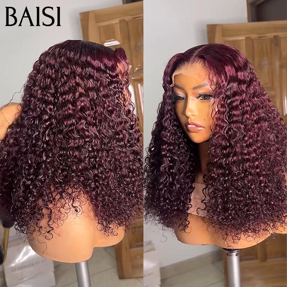 BAISI Achetez 2 perruques minimum au prix d'usine fournisseur 4x4 Perruque 14 pouces water Wave Rouge Bordeaux 99J (Pas Besoins De Code)