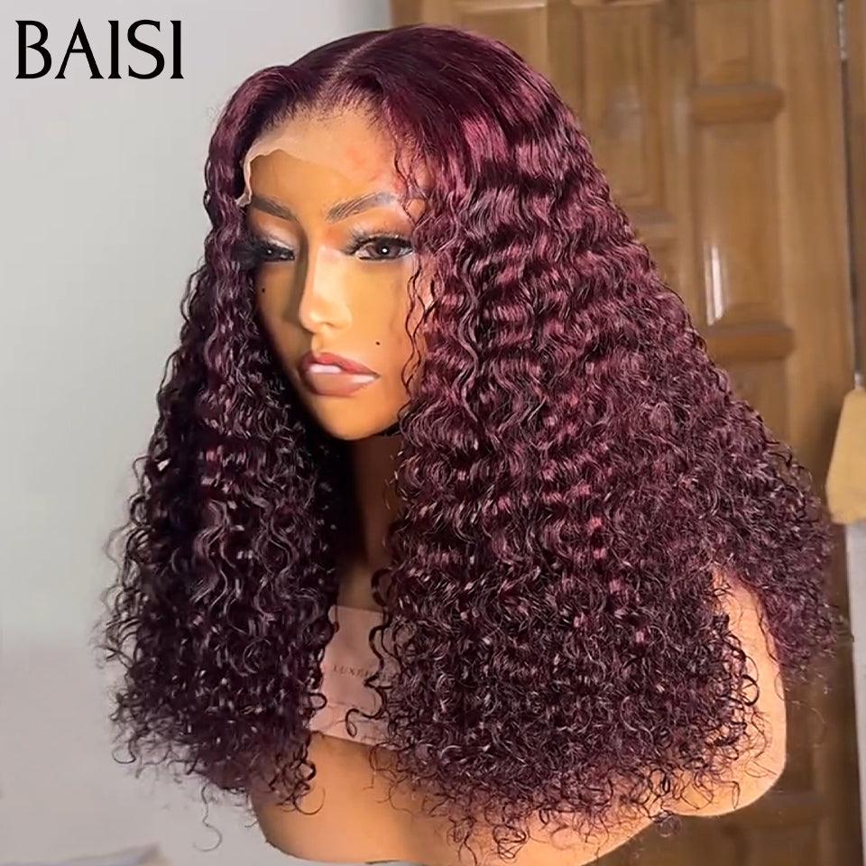 BAISI Achetez 2 perruques minimum au prix d'usine fournisseur 4x4 Perruque 14 pouces water Wave Rouge Bordeaux 99J (Pas Besoins De Code)