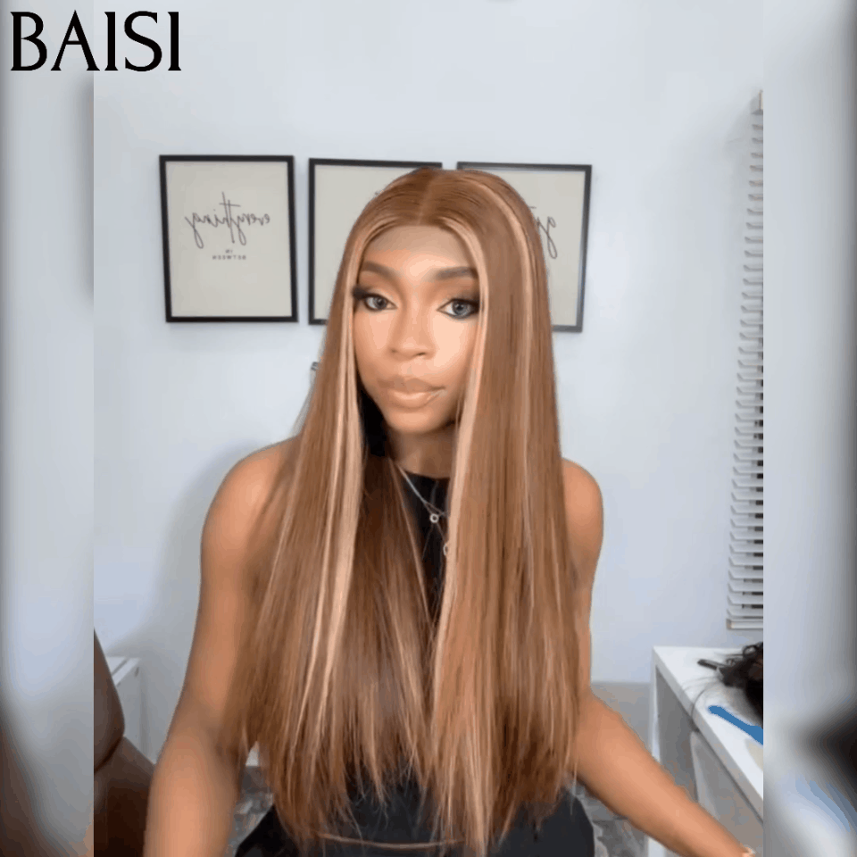 BAISI 4x4 Honey Straight Wig #4MIX#27 Glueless Lace Front Cut Easy to Wear in 100% Human Hair