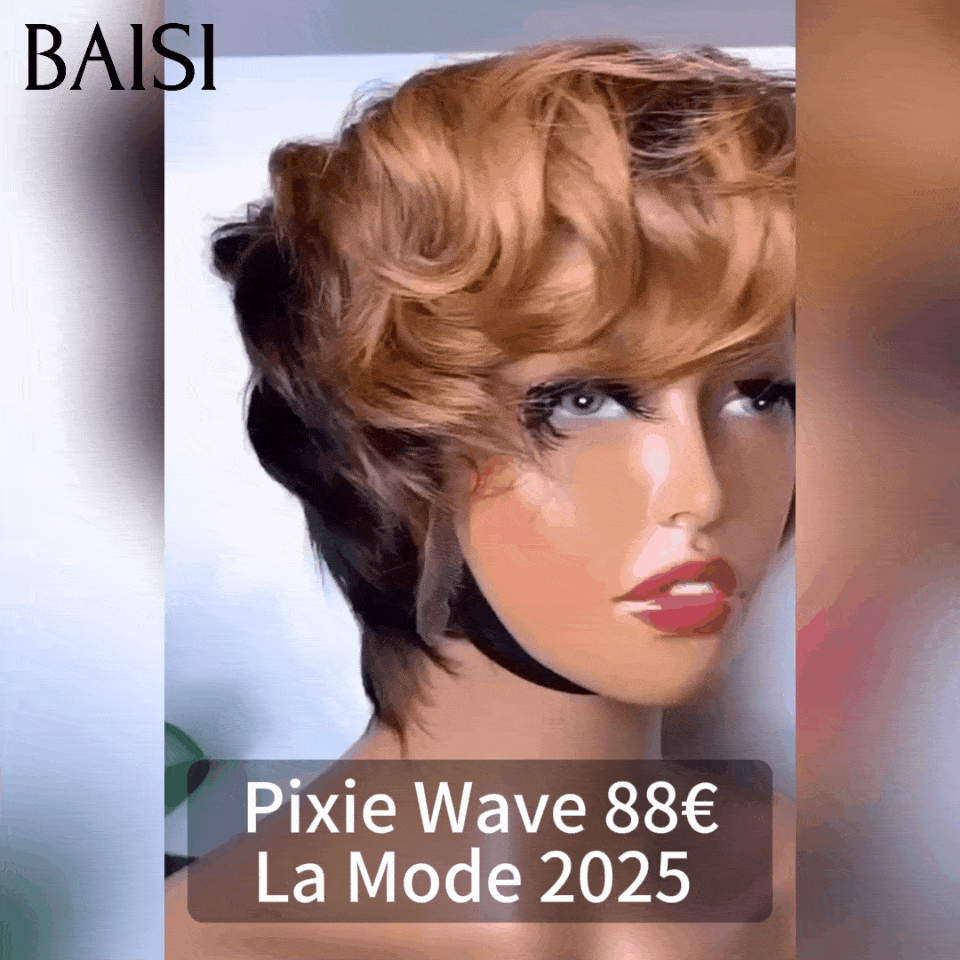 BAISI 13X4 lace Perruque Pixie vague Coiffure 6 Pouces Couleurs personnalisées 88€ en 100% Cheveux Humains FR38