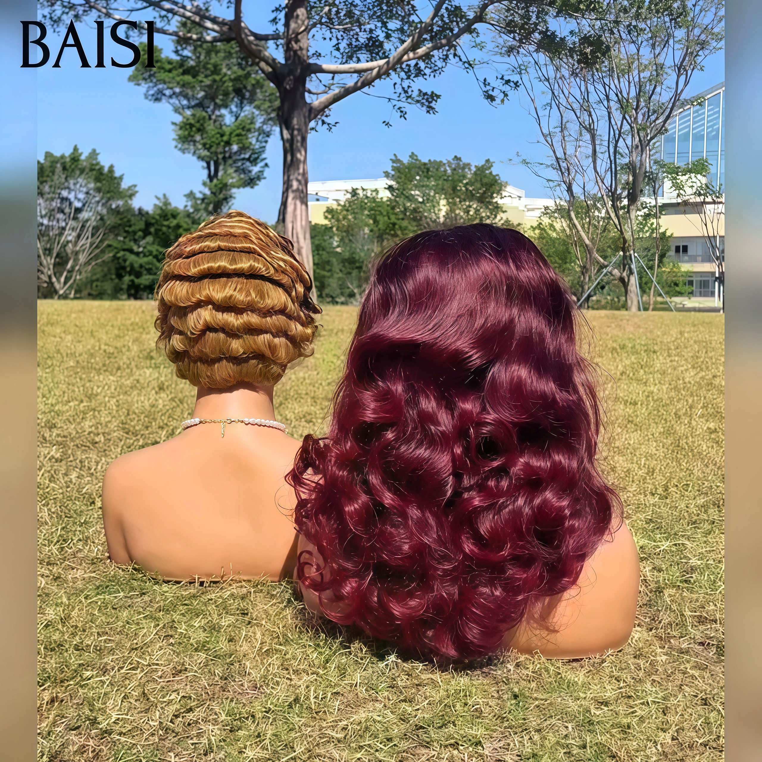 BAISI Perruque Moitié prix 300% densité 13x4 lace frontal bouclé Bordeaux 16 Pouces 179€ ou 13x4 lace frontal pixie Miel 59€ 100% cheveux humains