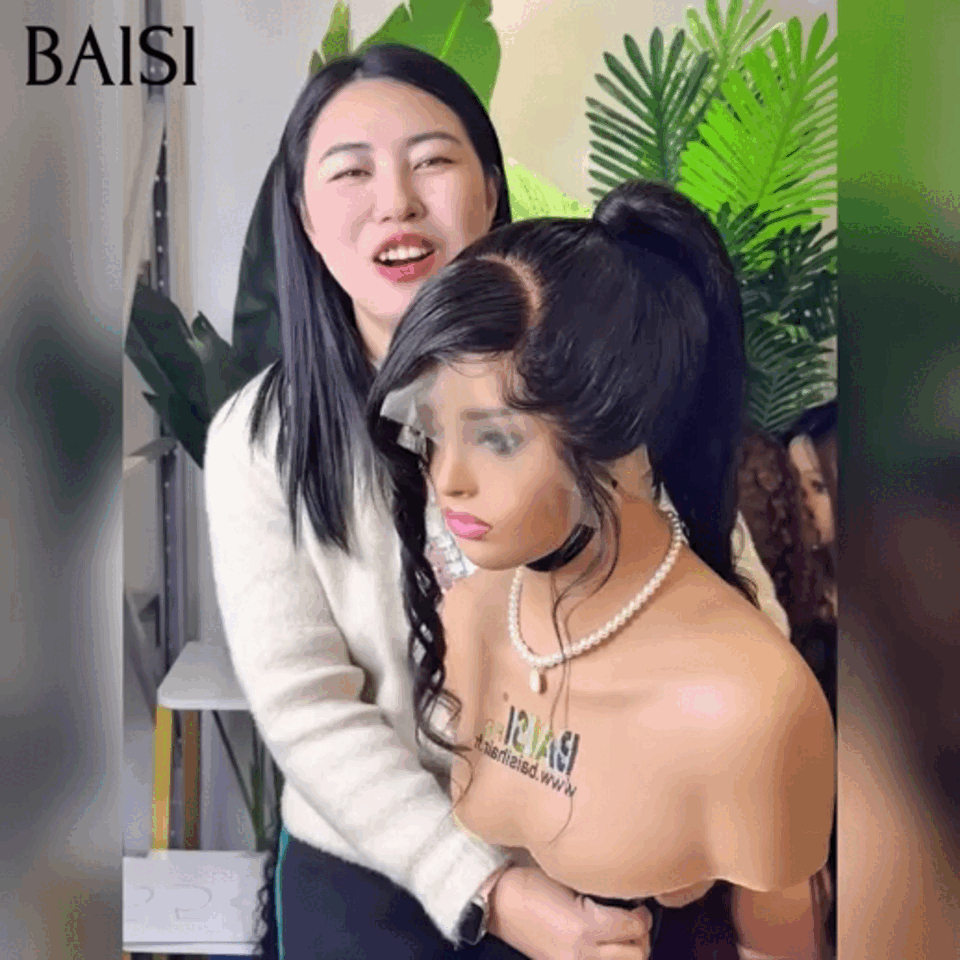 BAISI Perruques 13x4 frontal Lace en chignon bun Moitié Prix NOIR Lisse 20 pouce 129€ En 100% cheveux humains