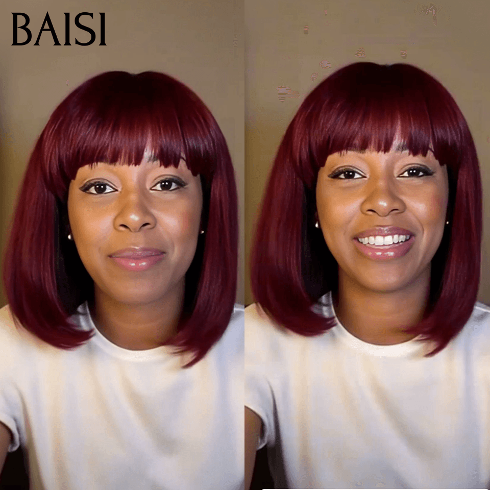 Baisi 15a sdd osso reto bob perucas de luxo bob reto sem renda com franja a1 feito por cabelo duplo desenhado b