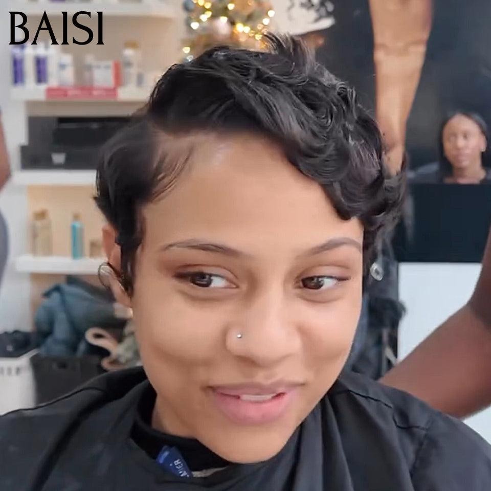 BAISI Pixie Finger Wave Perücke kleiner Schnitt 13x4 Lace Frontal 6 Zoll 79 € In 100 % Echthaar BAISI20