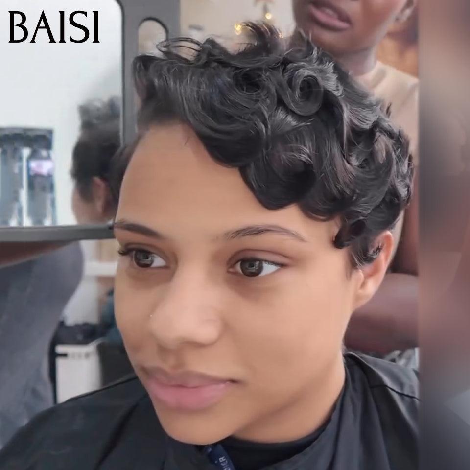 BAISI Pixie Finger Wave Perücke kleiner Schnitt 13x4 Lace Frontal 6 Zoll 79 € In 100 % Echthaar BAISI20