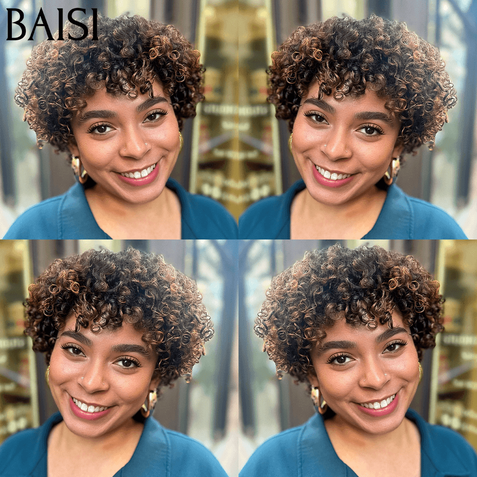 BAISI Achetez 2 perruques minimum au prix d'usine fournisseur perruque Fabriqué à la Machine pixie Lisse ou Perruque curly wave Mixte 100% Cheveux Humains Fabriqué à la Machine ( pas besoin de code)