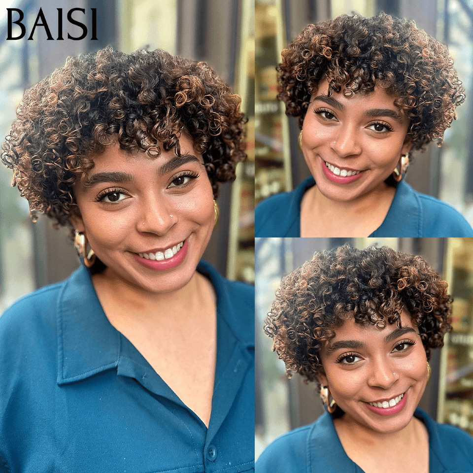 BAISI Achetez 2 perruques minimum au prix d'usine fournisseur perruque Fabriqué à la Machine pixie Lisse ou Perruque curly wave Mixte 100% Cheveux Humains Fabriqué à la Machine ( pas besoin de code)
