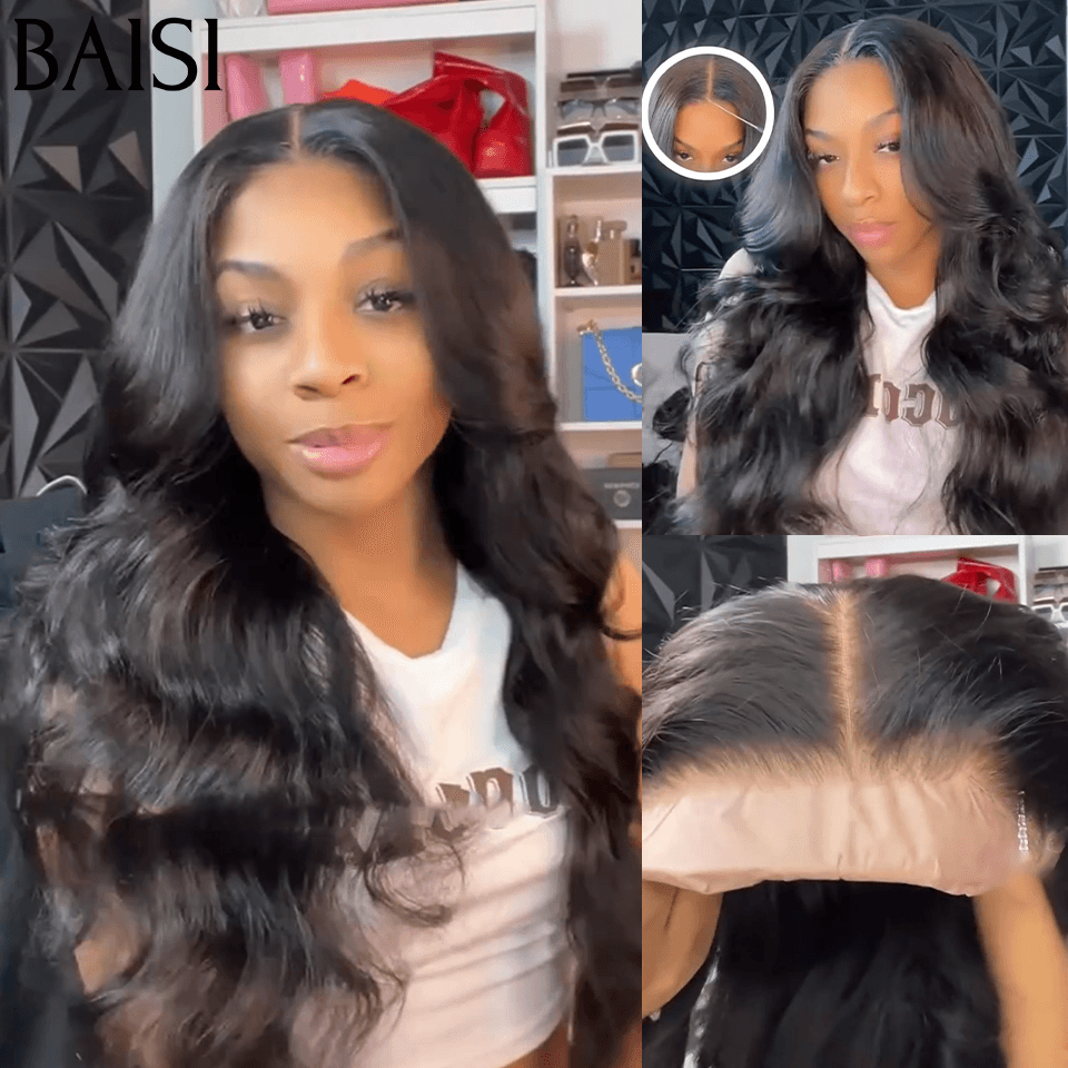 BAISI 13x6 Frontal-Körperwellen-Perücke, vorgezupft, kein Kleber erforderlich, aus 100 % Rohhaar, Spitze bereits geschnitten
