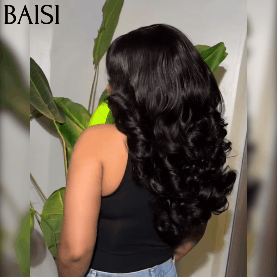 Baisi luxo ovo onda san perucas de renda com franja 18 polegada 300% densidade 100% cabelo humano bs50