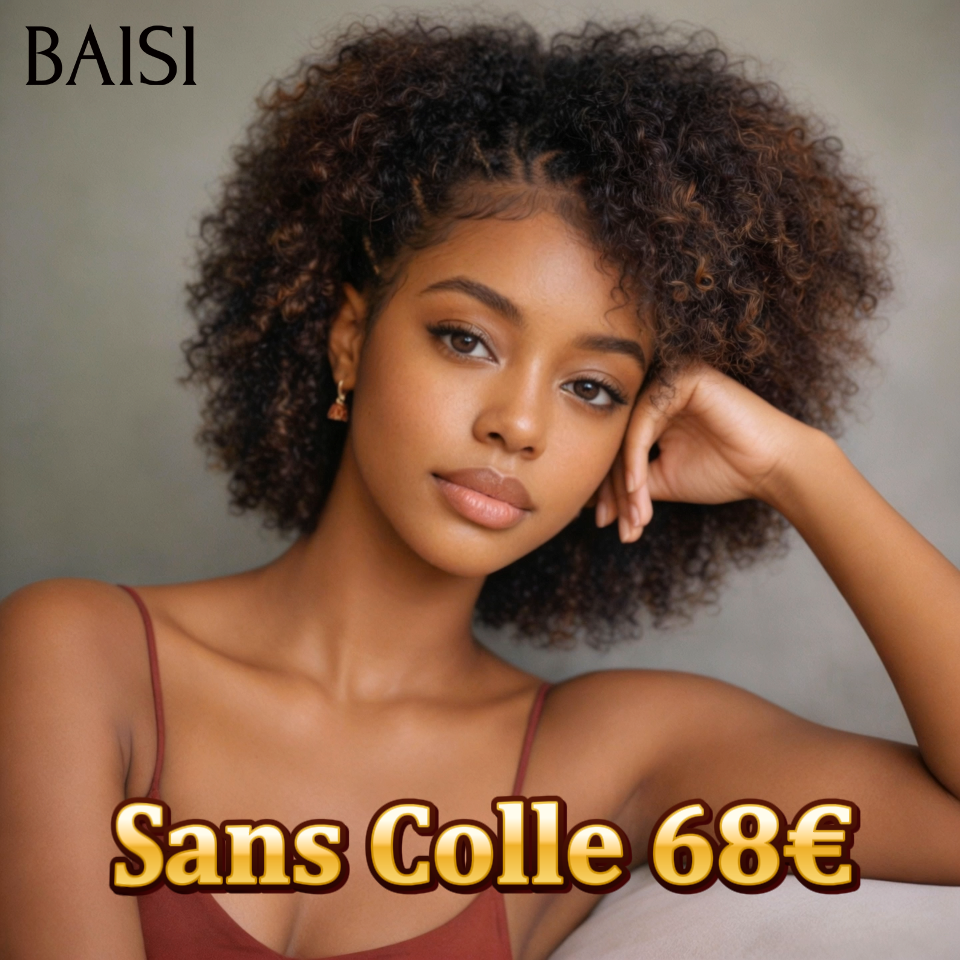 BAISI Grande Promo petite coupe fabriqué à la machine curly wave 68€ en couleur marron mixte miel En 100% Cheveux Humains