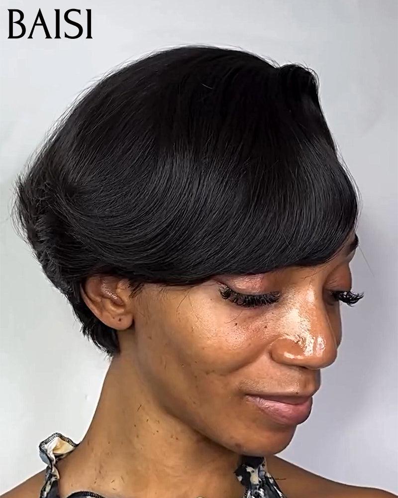 BAISI 13X4 Lace Frontal Pixie Wig black €75 half price in 100% Human Hair