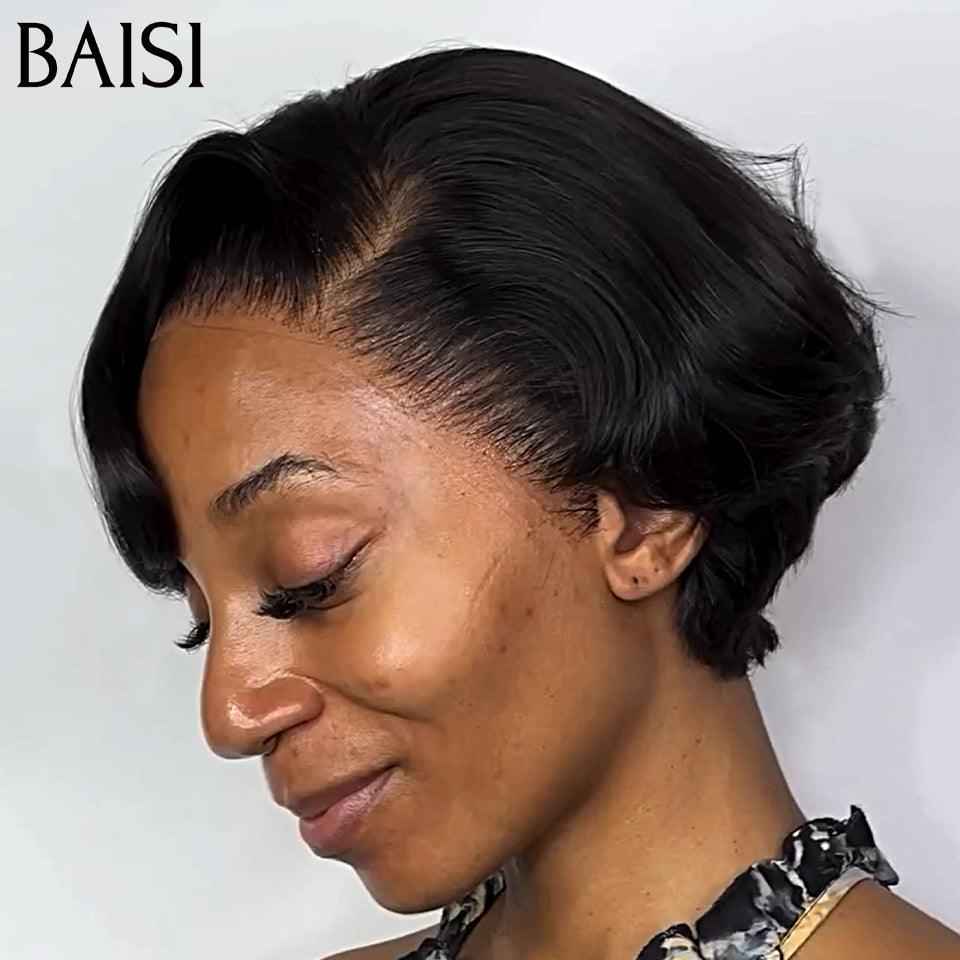 BAISI 13X4 Lace Frontal Pixie Wig black €75 half price in 100% Human Hair