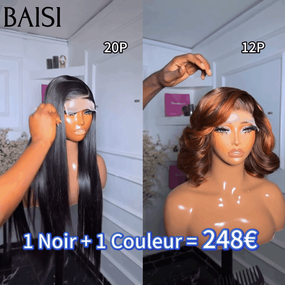 BAISI 2 Couleur Perruques 248€ 13X4 lace egg wave en couleur mixte 4#350# et 4X4 lace lisse 20 pouces en 100% cheveux humains FR38