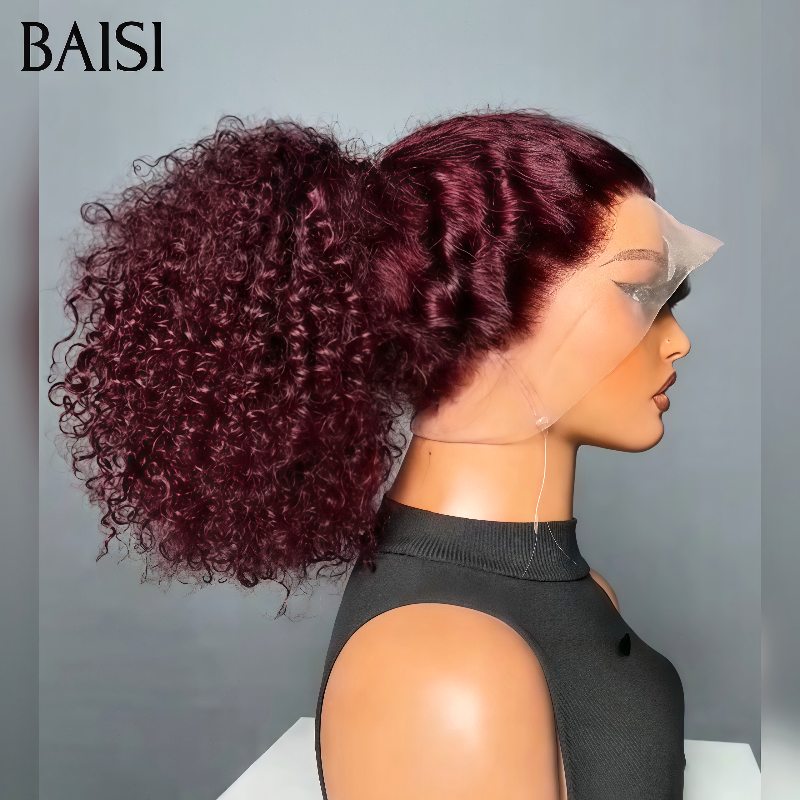 BAISI Perruques 13x4 frontal Lace avec Chignon de nattes Moitié Prix NOIR 18 pouce Raw Hair 129€ Bordeaux 99J# En 100% cheveux humains