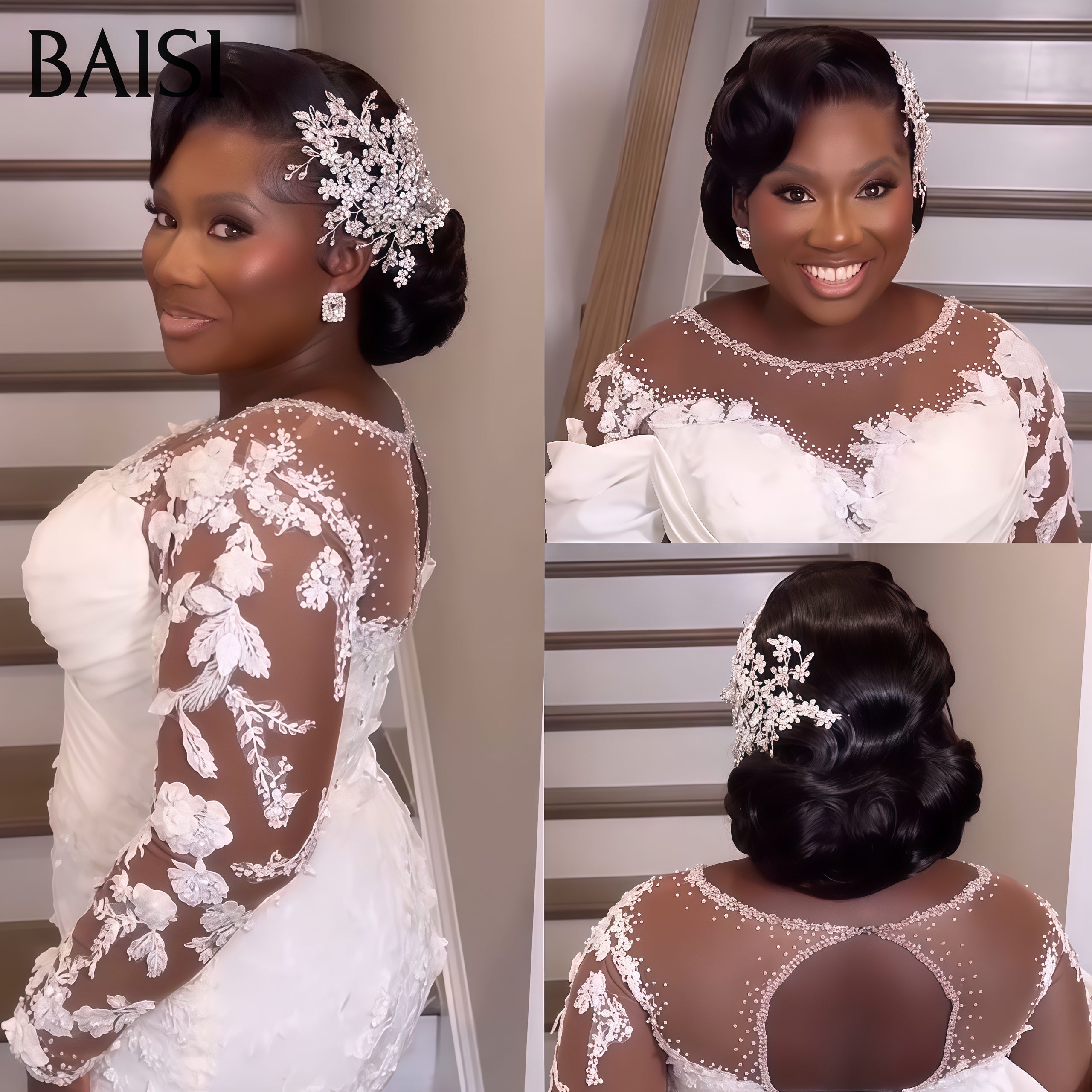 BAISI Coiffure de luxe Yvette Perruques Mariage noir Prête à porter chignon et personalisation comme sur la vidéo 100% identique avec lace frontale événement spécial