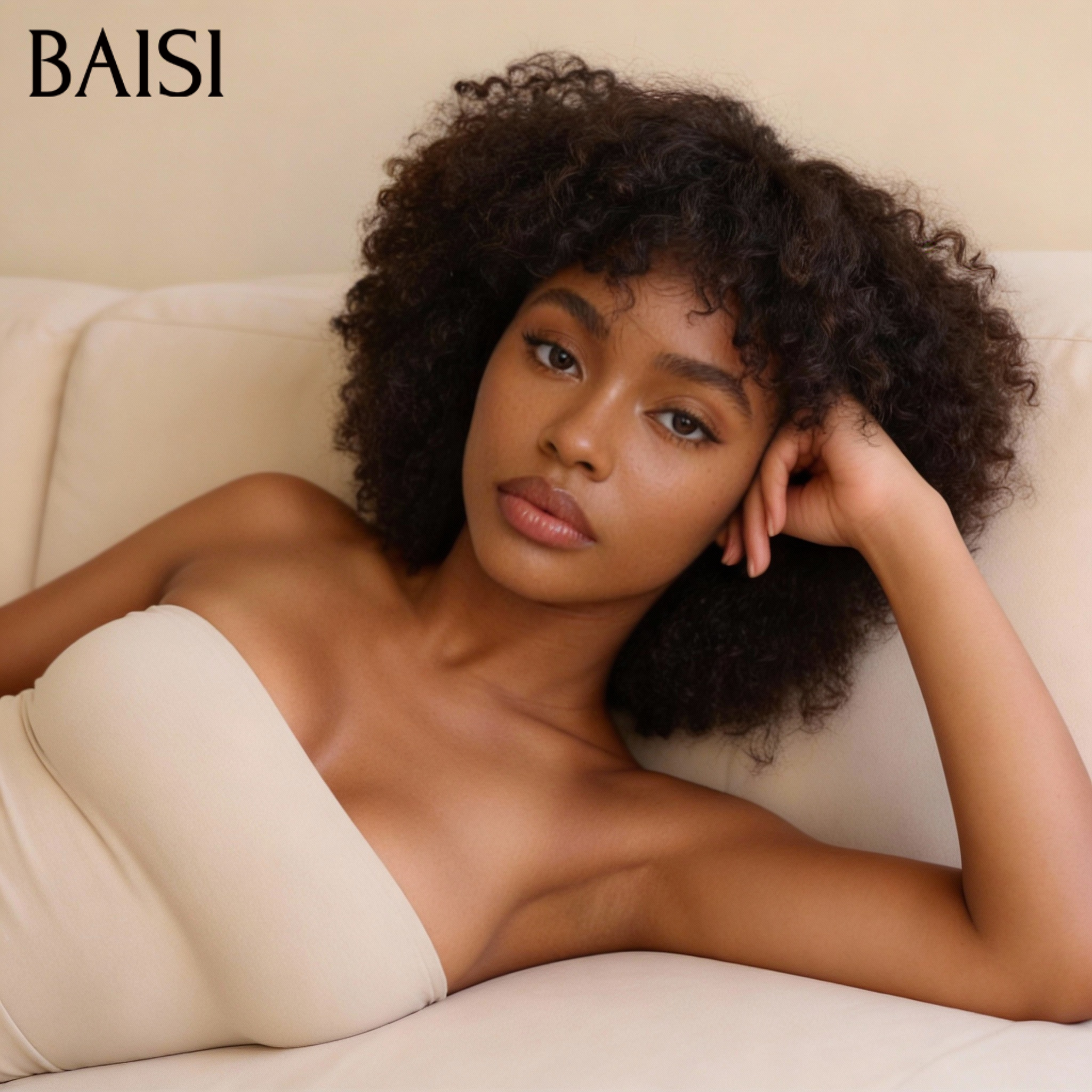 BAISI Grande Promo 46€ Perruques pixie curly wave avec frange En 100% Cheveux Humains