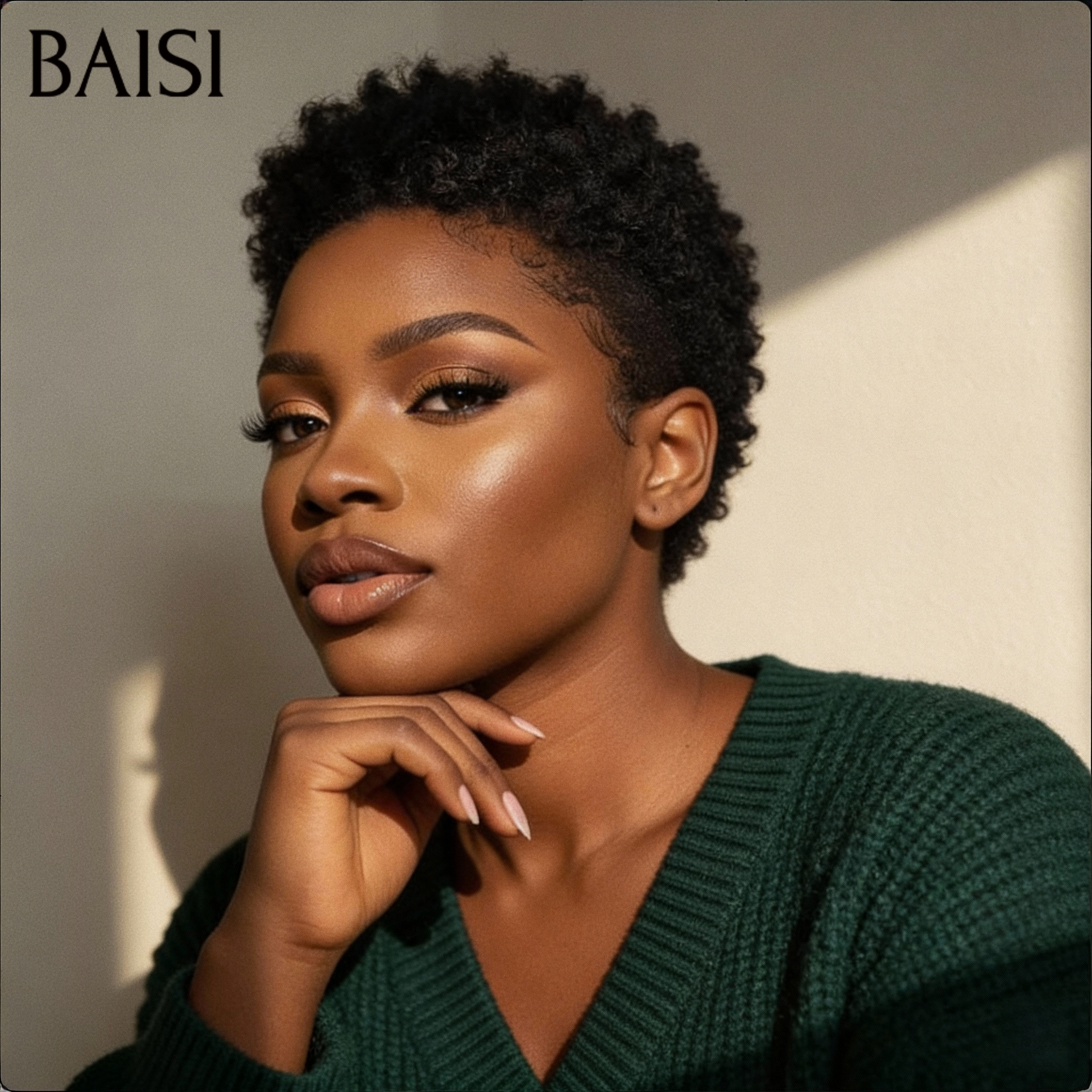 BAISI pixie Perruque sans colle afro curly en France 40€ 200% Densité en 100% Cheveux humains