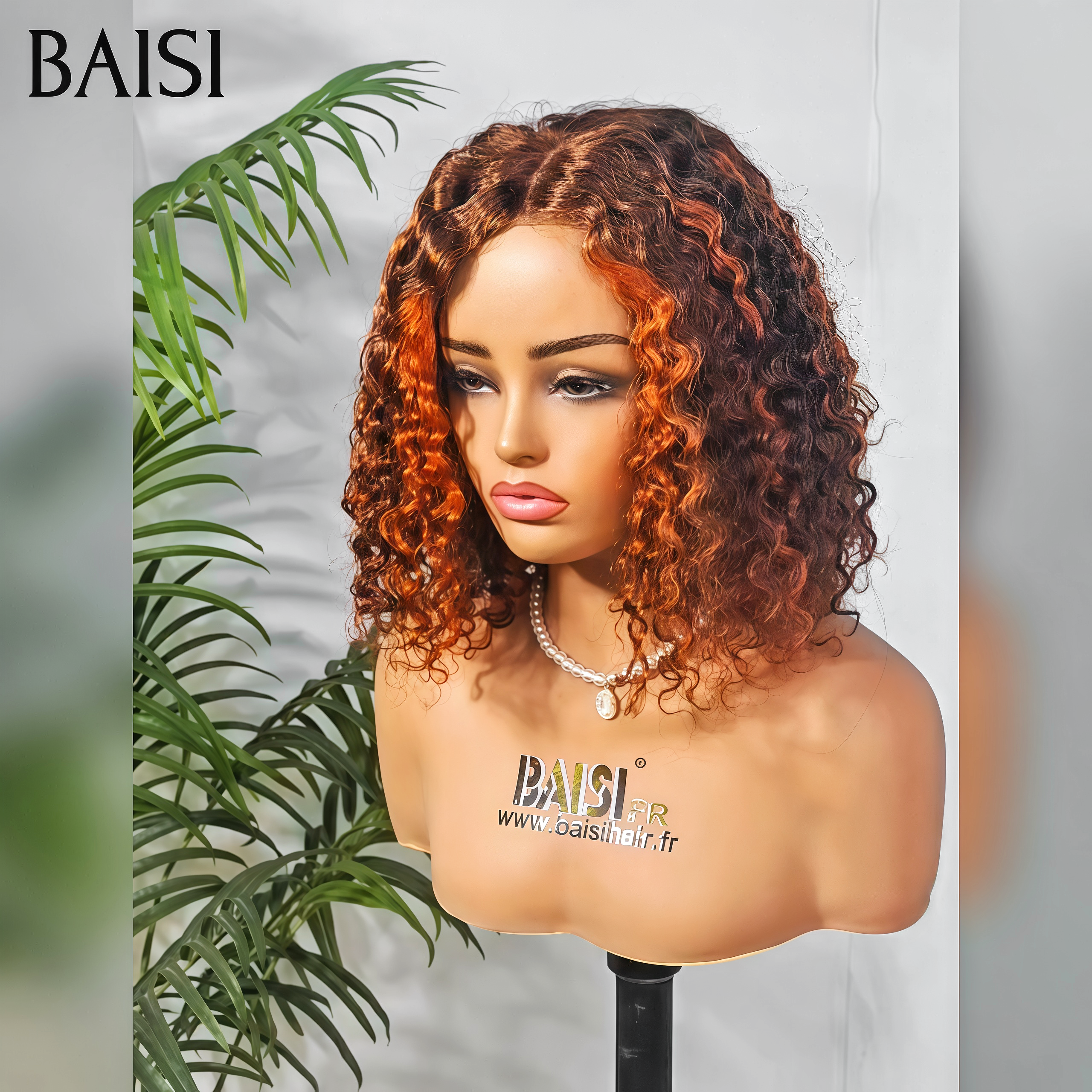 BAISI lace closure Perruques water wave 12 pouces 129€ 250% densité en couleur Marron Mixte orange 100% Identique en 100% vrais cheveux humains