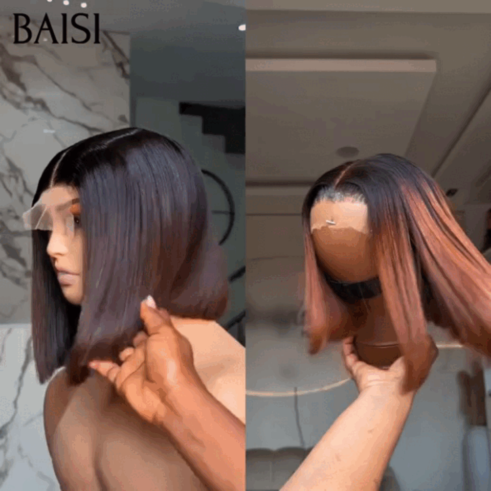 BAISI 13X4 lace frontal Perruques Lisse BOB 10 Pouces en 2 couleurs Chocolat 4# ou Caramel 33# PROMO Offre spéciale 75€ en 100% vrais cheveux humains