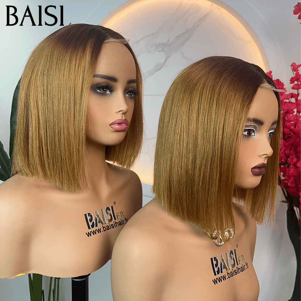 BAISI Achetez 2 perruques minimum au prix d'usine fournisseur Perruque DE luxe Bob 2x6 Lace 100% Vietname Hair en couleur 4T30# 10 pouces 100% Cheveux Humains ( pas besoin de code)