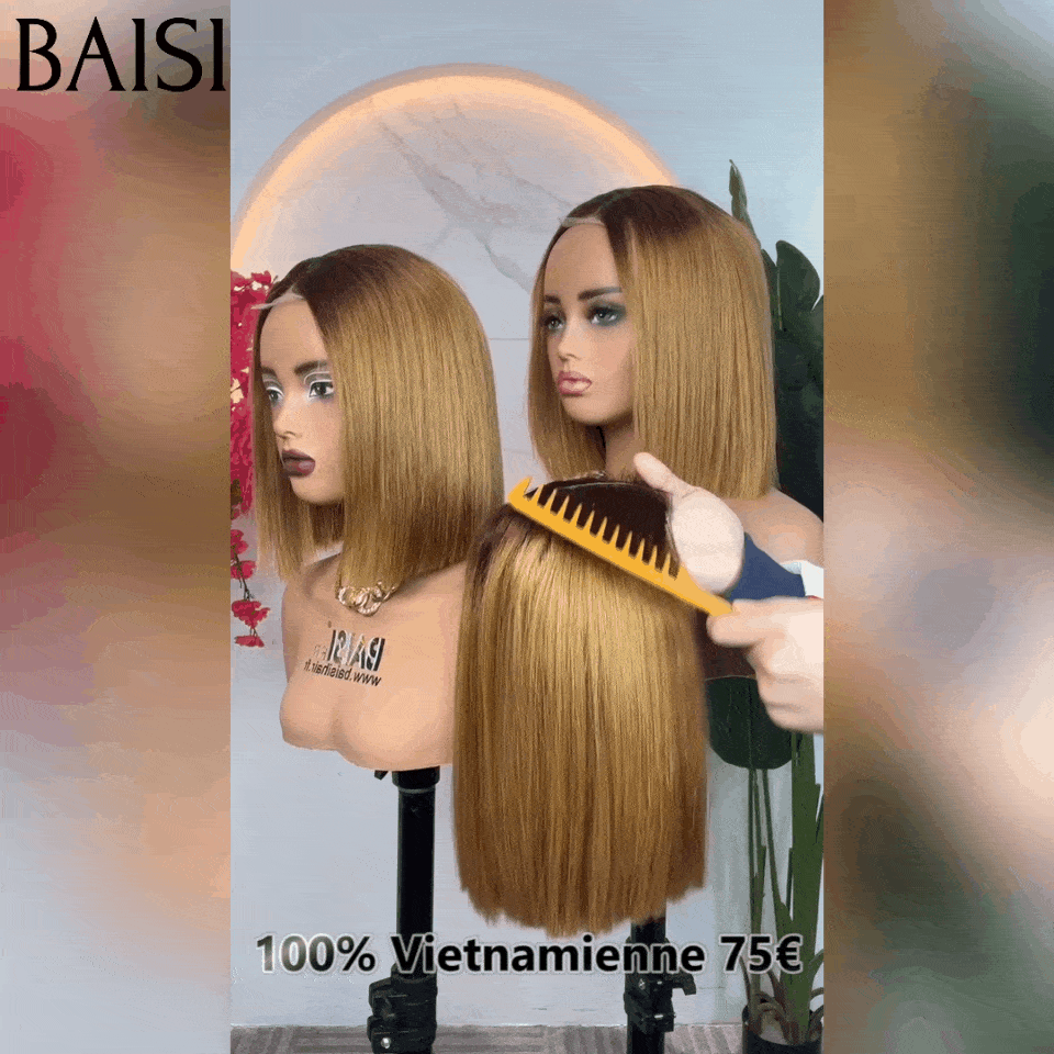 BAISI Achetez 2 perruques minimum au prix d'usine fournisseur Perruque DE luxe Bob 2x6 Lace 100% Vietname Hair en couleur 4T30# 10 pouces 100% Cheveux Humains ( pas besoin de code)