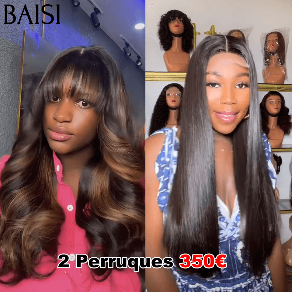 BAISI Lot De 6 Perruques Longue Abordable 645 Euro ou 2 perruques 2X6 laces Lisse 20 Pouces et avec frange 18 pouces de luxe En 100% Cheveux Humains MP50