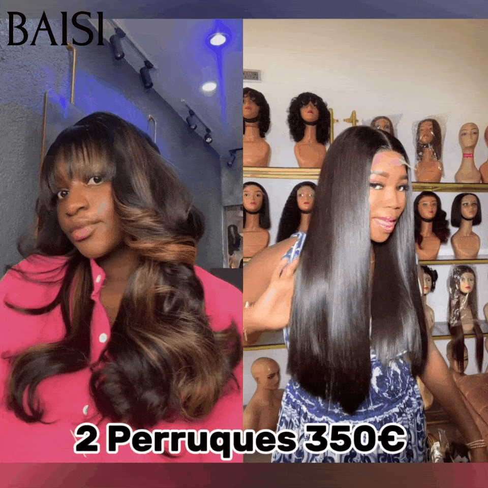 BAISI Lot De 6 Perruques Longue Abordable 645 Euro ou 2 perruques 2X6 laces Lisse 20 Pouces et avec frange 18 pouces de luxe En 100% Cheveux Humains MP50