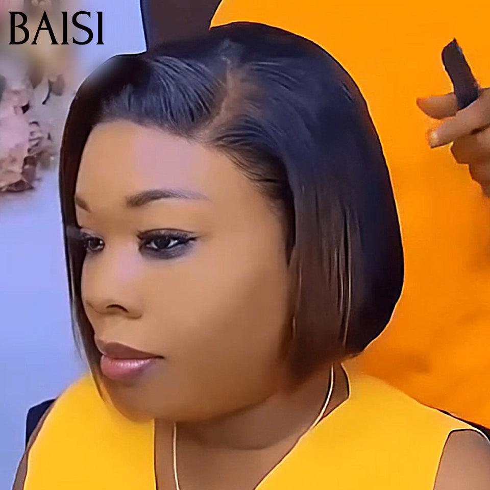 BAISI Achetez 2 perruques minimum au prix d'usine fournisseur Perruque Bob 4x4 Lace en couleur NOIR Mix miel 8 pouces 100% Cheveux Humains ( pas besoin de code)