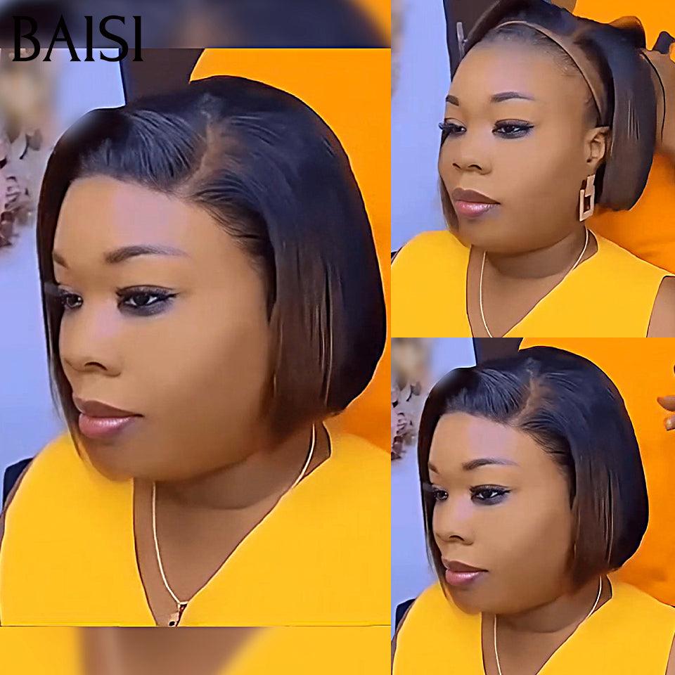 BAISI Achetez 2 perruques minimum au prix d'usine fournisseur Perruque Bob 4x4 Lace en couleur NOIR Mix miel 8 pouces 100% Cheveux Humains ( pas besoin de code)