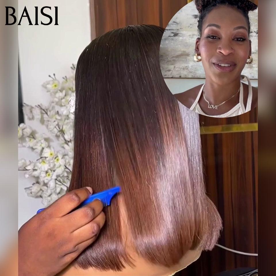 BAISI Perruque Lisse DE luxe Bob 2x6 Lace 100% Vietname Hair en Couleurs Marron 1BT4# 14 Pouces 140€ En 100% Vrais Cheveux Humains